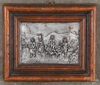 Wax relief of a European landscape with peasants, 5 1/4'' h., 6 1/4'' w.