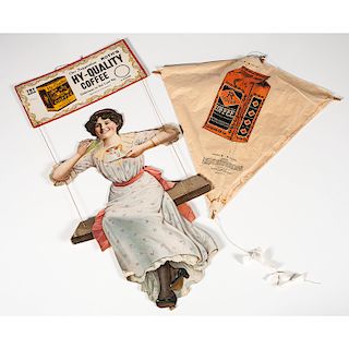 Roth's Hy-Quality Coffee Die-Cut Advertising Sign and R. Grocer Coffee Advertising Kite