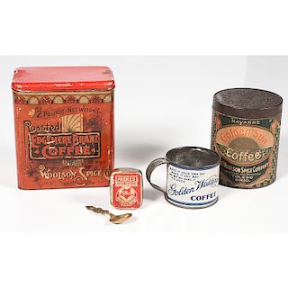 Tin Coffee Advertising Items, Including Woolson Spice Co. 