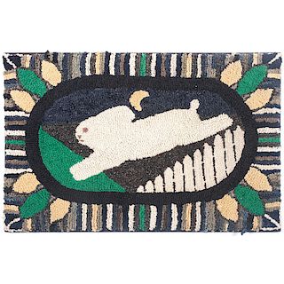 Hooked Rug with Rabbit