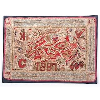 Floral Hooked Rug, Dated 1887