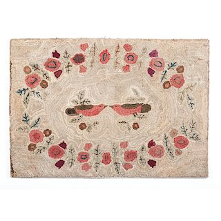 Hooked Rug with Lovebirds