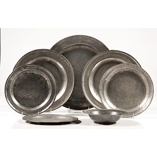 Pewter Chargers and Bowl
