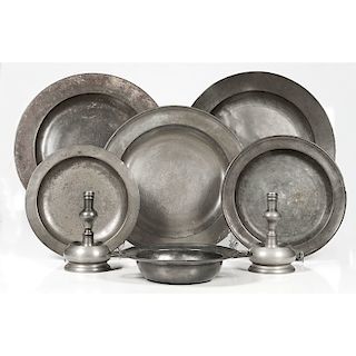 Pewter Chargers and Candlesticks