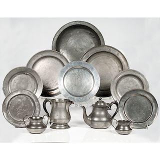 Pewter Dishes and Tea Set