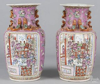 Pair of Chinese famille rose porcelain vases, early 20th c., 14 1/2'' h.