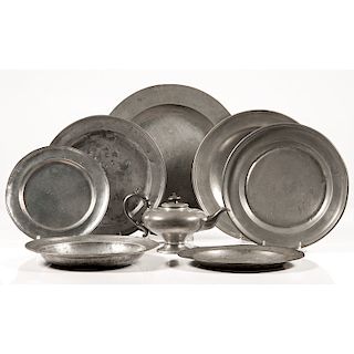 Pewter Chargers and Teapot