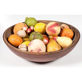 Stone Fruit with Turned Wooden Bowl in Red Paint