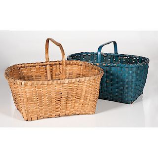Two Oak Splint Baskets, One in Blue Paint