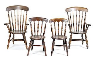 Four Early American Chairs, Height of tallest 44 inches.