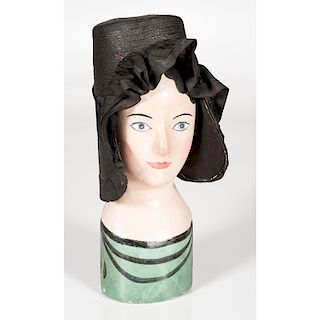 Papier-Mâché Milliner's Head and Bonnet