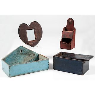 Folk Art Wooden Box, Tray, Hanging Spill Holder and Mirror