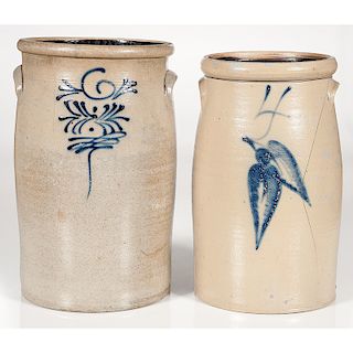 Salt-Glazed Stoneware Crocks with Cobalt Decoration