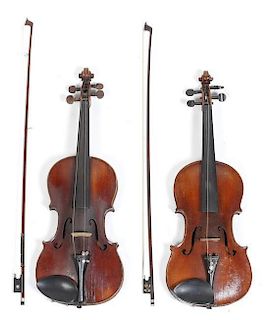 A German Violin, Length of each 23 1/4 inches.