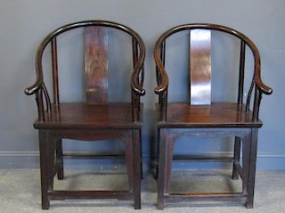 Pair of Hardwood Horseshoe-back Armchairs.
