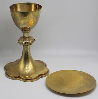 STERLING. Signed Gilt Sterling Chalice and Paten.