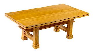 A Contemporary Low Table, after Frank Lloyd Wright Height 15 x width 38 x depth 22 inches.