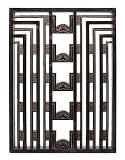 An Art Deco Cast Iron Elevator Grill, Holabird & Root Height 11 inches.