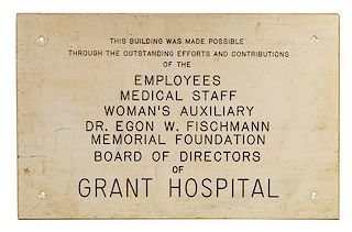 A Grant Hospital Aluminium Dedication Plaque Height 18 by width 28 inches.