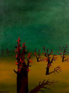 Harold Noecker, (American, 1912-2002), Surrealist Landscape (Red Trees), c. 1957