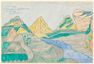 Joseph Yoakum, (American, 1886-1972), Mt. Negoi in Transylvania Alps of Romania near town Cluj, 1966