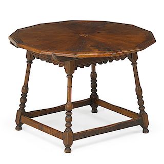 THIRTEEN-SIDED WALNUT AND PINE TABLE