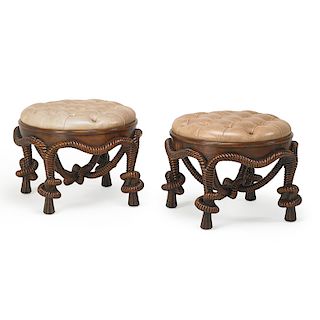 THEODORE ALEXANDER PAIR OF ROPE AND KNOT BENCHES