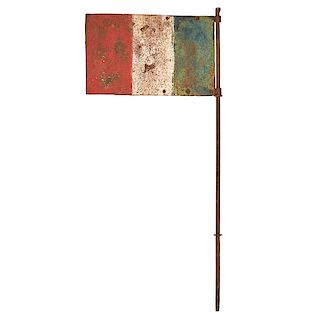 TIN AND STEEL PAINTED FRENCH FLAG ON POLE