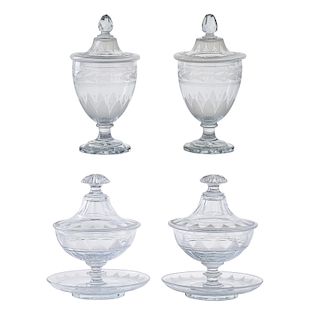 TWO PAIRS OF CUT GLASS URNS