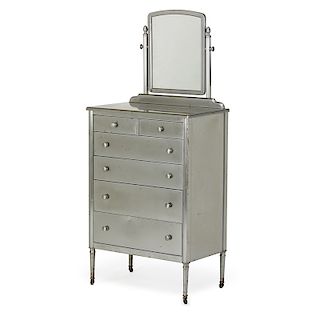 MODERN STEEL TALL CHEST OF DRAWERS WITH MIRROR