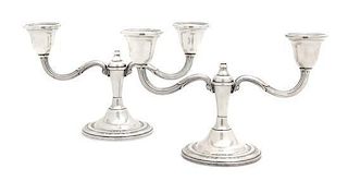 A Pair of American Silver Two-Light Candelabra, International Silver Co., Meriden, CT, Circa 1940, Height 5 3/4 inches.