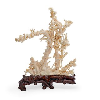 CHINESE CARVED WHITE CORAL SCULPTURE