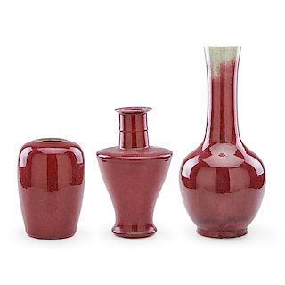 THREE CHINESE SANG DE BEOUF PORCELAIN VASES
