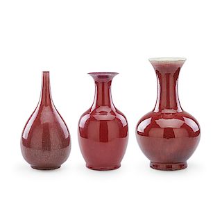 THREE CHINESE SANG DE BEOUF PORCELAIN VASES