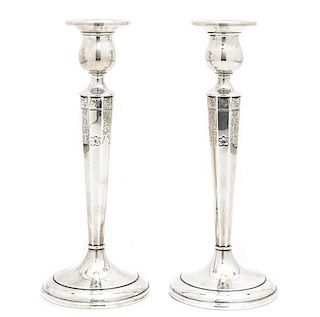 A Pair of American Silver Candlesticks, Height 8 1/16 x diameter 3 1/4 inches.