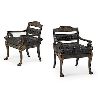 THEODORE ALEXANDER PAIR OF LIBRARY ARMCHAIRS
