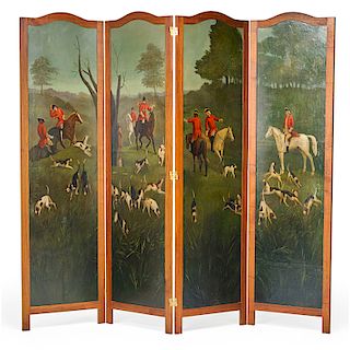 ENGLISH PAINTED FOUR-PANEL SCREEN
