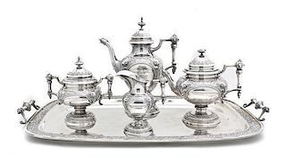 A German Silver Tea and Coffee Service, Height of tallest 10 3/4 inches.