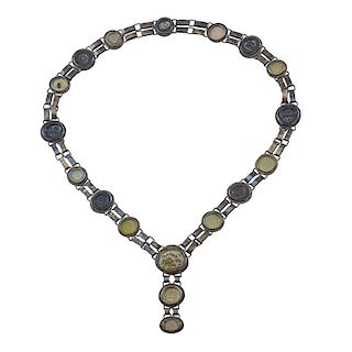 MEDIEVAL GLASS & SILVERED METAL NECKLACE
