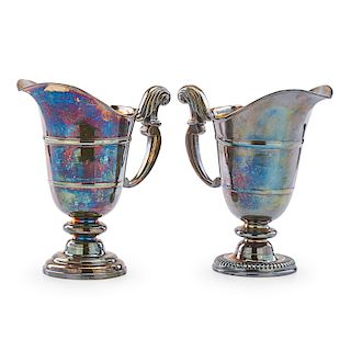 ASSEMBLED PAIR OF ENGLISH SILVER PLATE PITCHERS