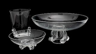 A Group of Three Steuben Glass Bowls, Diameter of largest 13 inches.
