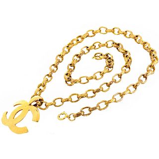 Chanel Gold Tone Matelasse Logo Necklace