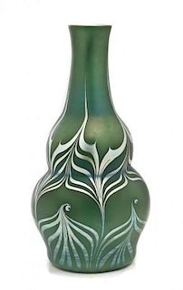 An American Iridescent Glass Vase, attributed to Durand, Height 10 3/4 x diameter 5 inches.