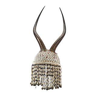 HORNED HEADDRESS WITH COWRIES, WEST AFRICA