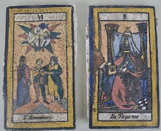 Two 19th C. French Tarot Card Terra Cotta Tiles