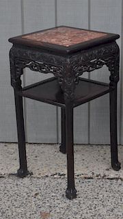 Chinese Carved Hardwood Marble Top Table