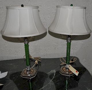 Pair Twisted Glass/Silver Candlesticks, As Lamps