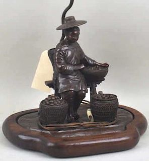 French Bronze Figural Inkwell Table Lamp