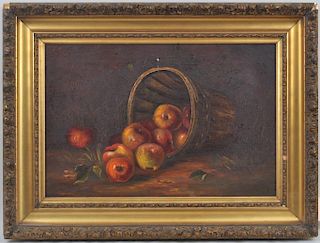 Folk Art O/C Still Life of Apples In Basket