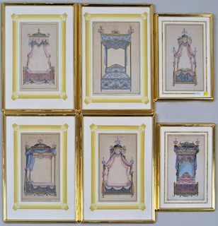 Set Six French Prints of Antique Beds/Hangings